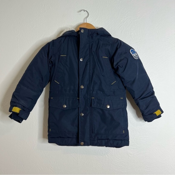 Lands' End Kids Winter Parka Coat Navy Blue Fleece Lined Grow-A-Long Size S(4)
